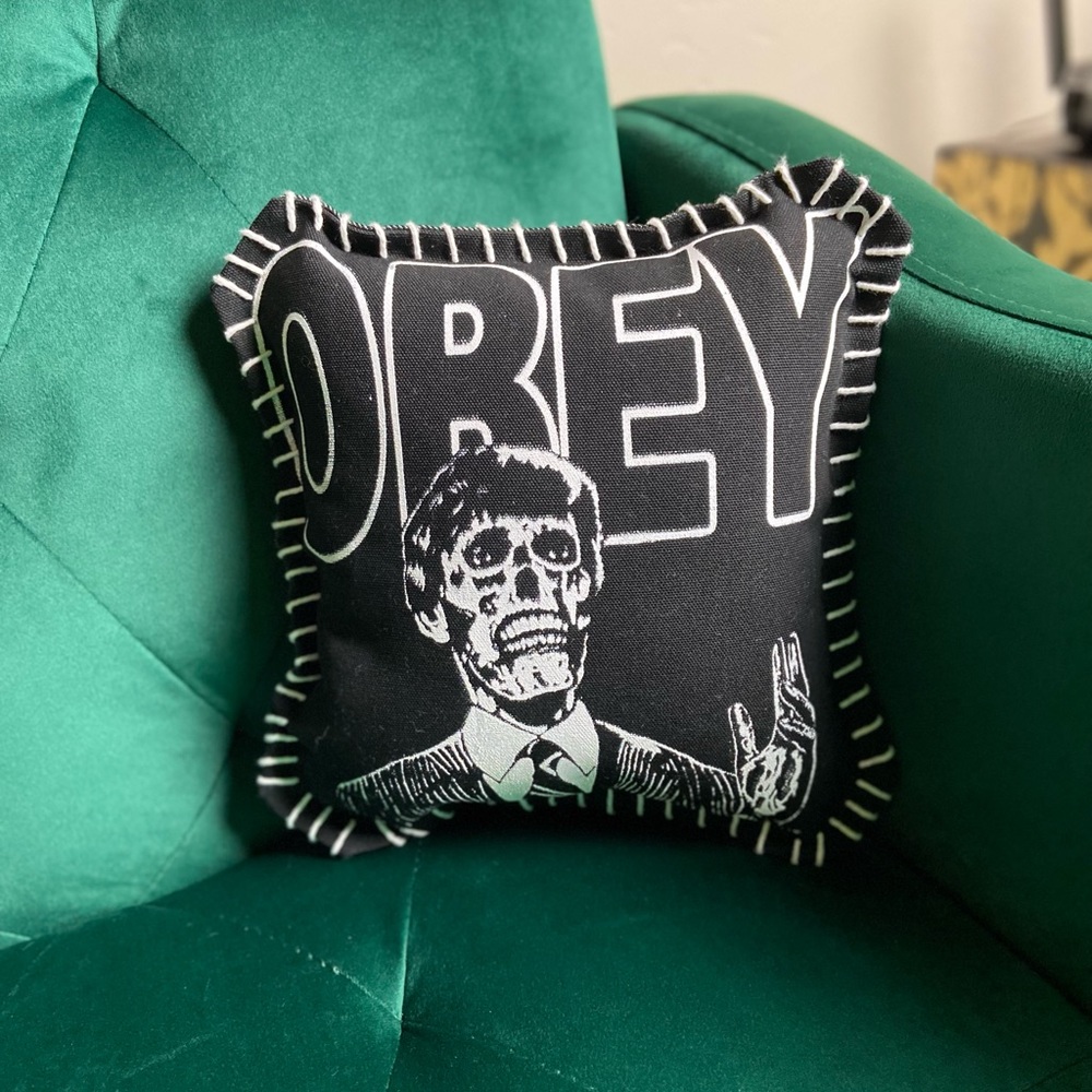 OBEY Stitched Denim Decor Couch Pillow Brand New